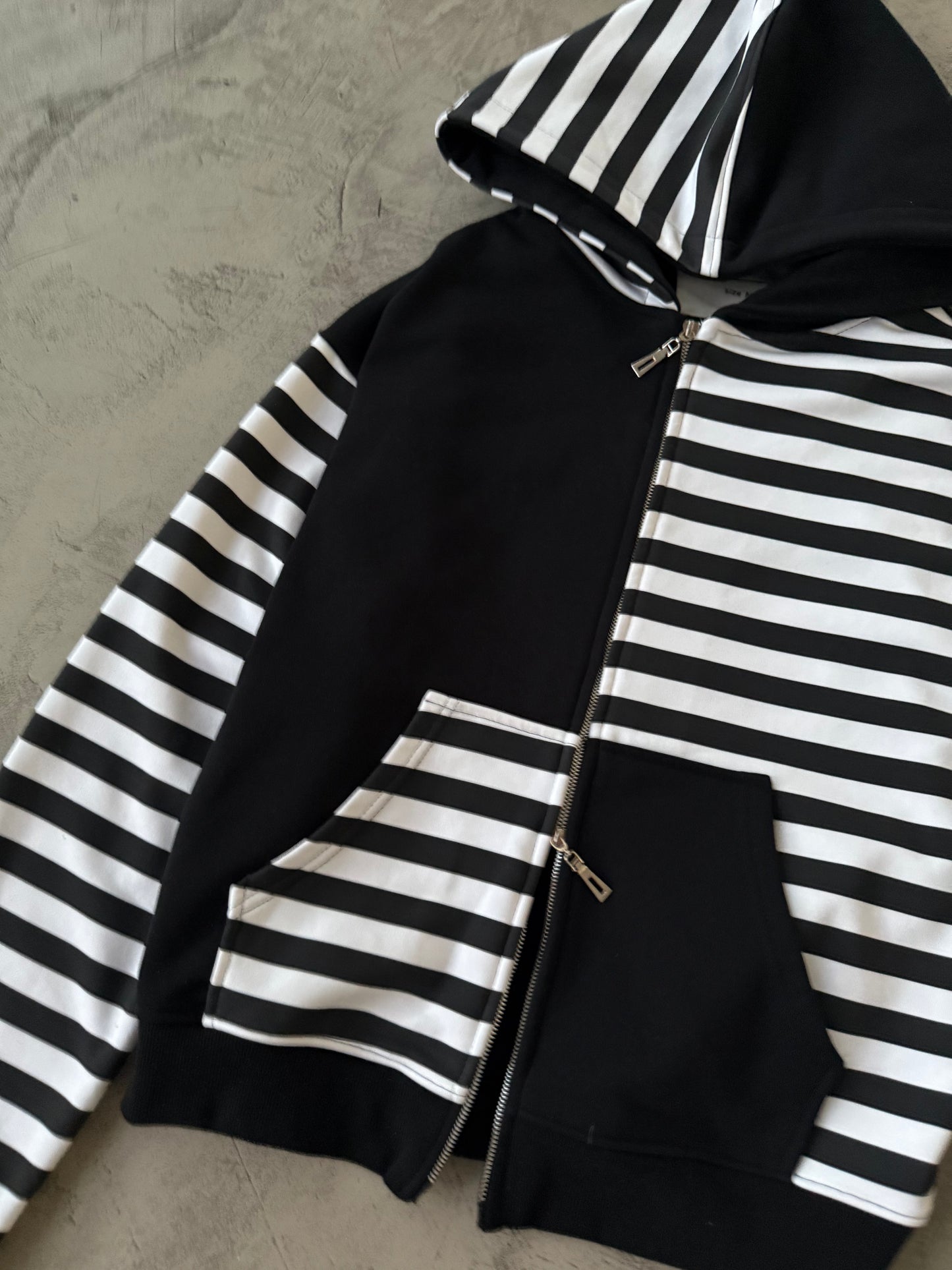 Asymmetric striped zip hoodie