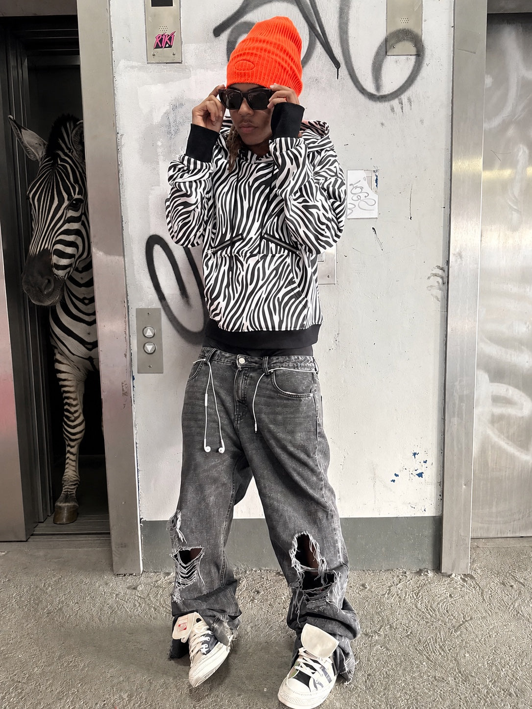 Zebra pattern hoodie