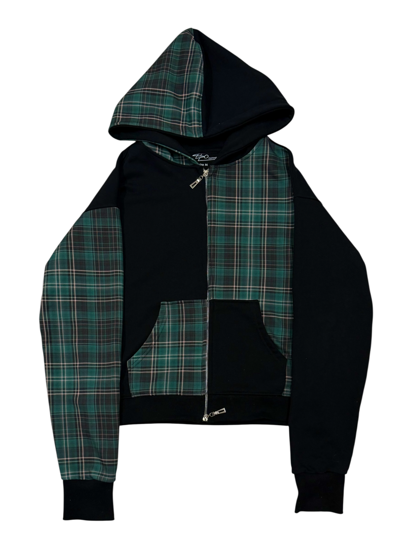 Assymetric zip hoodie green/black