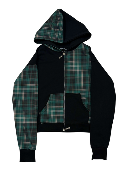 Assymetric zip hoodie green/black