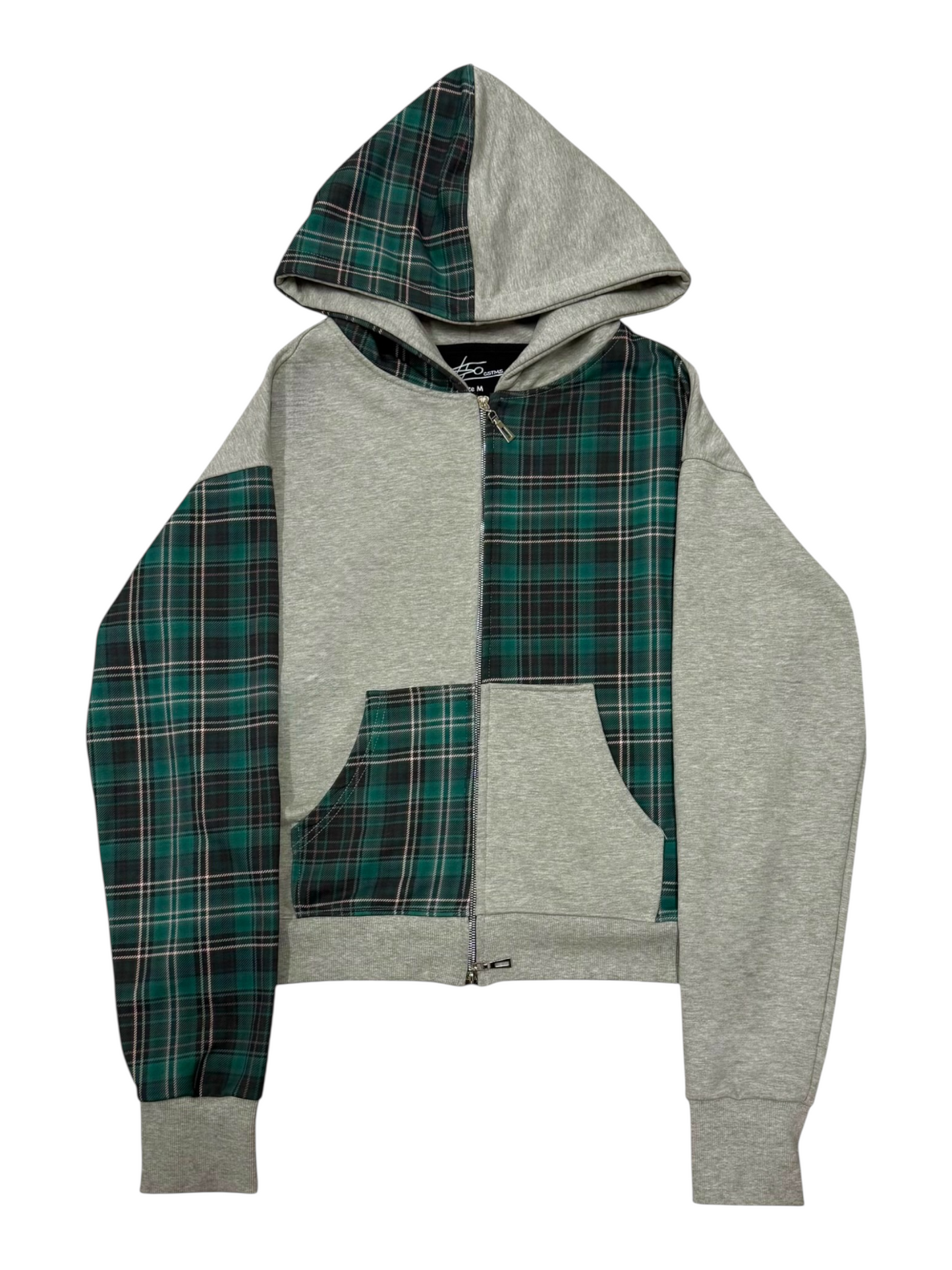 Asymmetric zip hoodie green/gray
