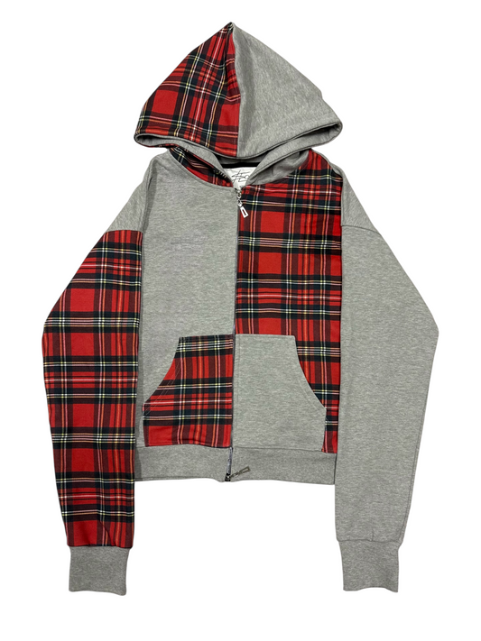 Asymmetric zip hoodie red/gray