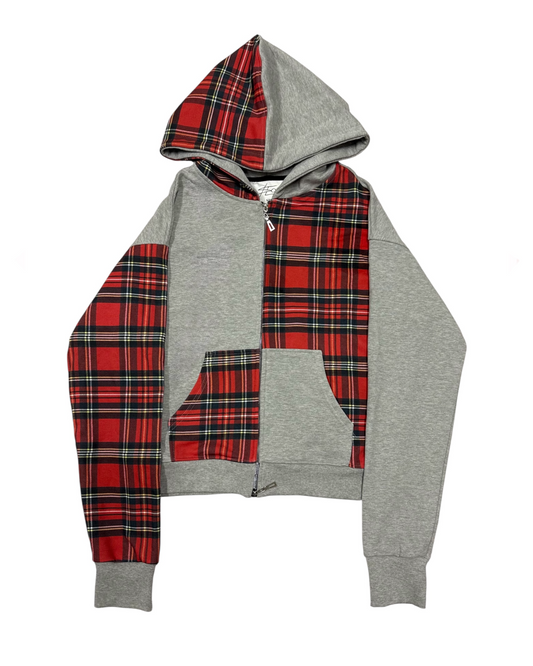 Asymmetric zip hoodie red/gray