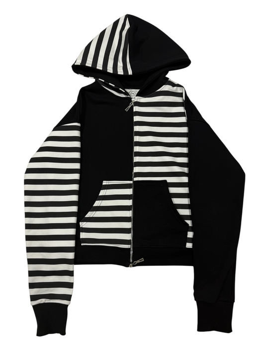 Asymmetric striped zip hoodie