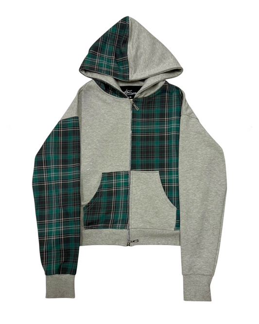 Asymmetric zip hoodie green/gray