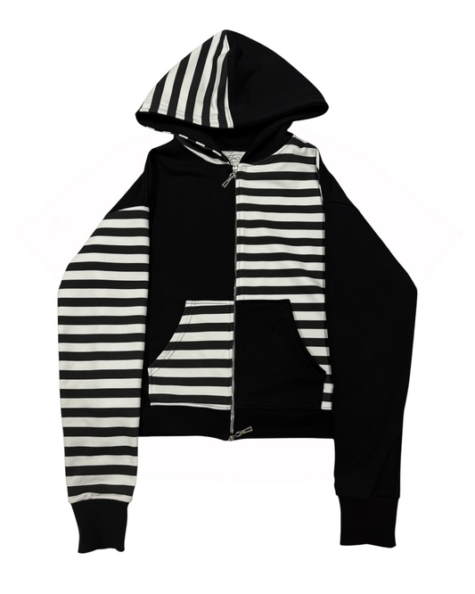 Asymmetric striped zip hoodie