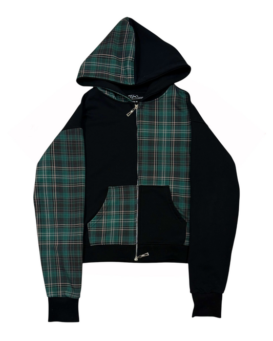 Asymmetric zip hoodie green/black