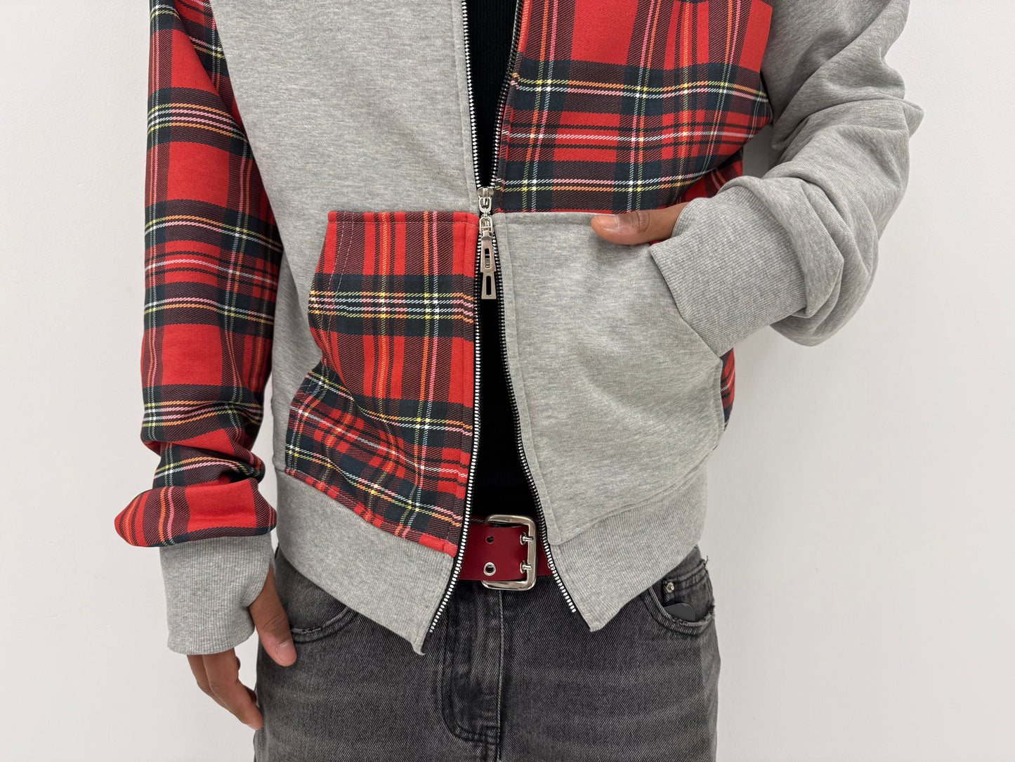 Asymmetric zip hoodie red/gray