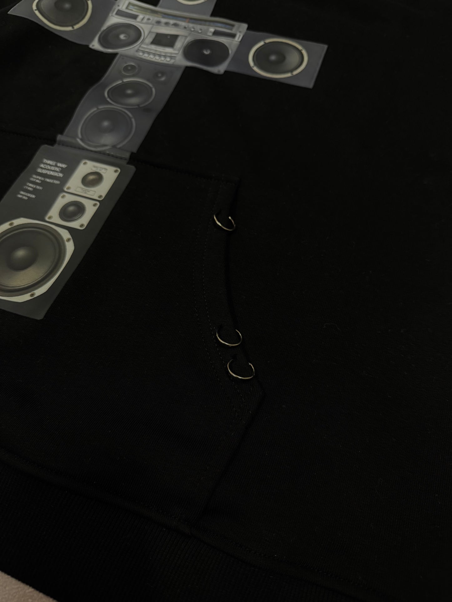 crosspeaker pierced hoodie black