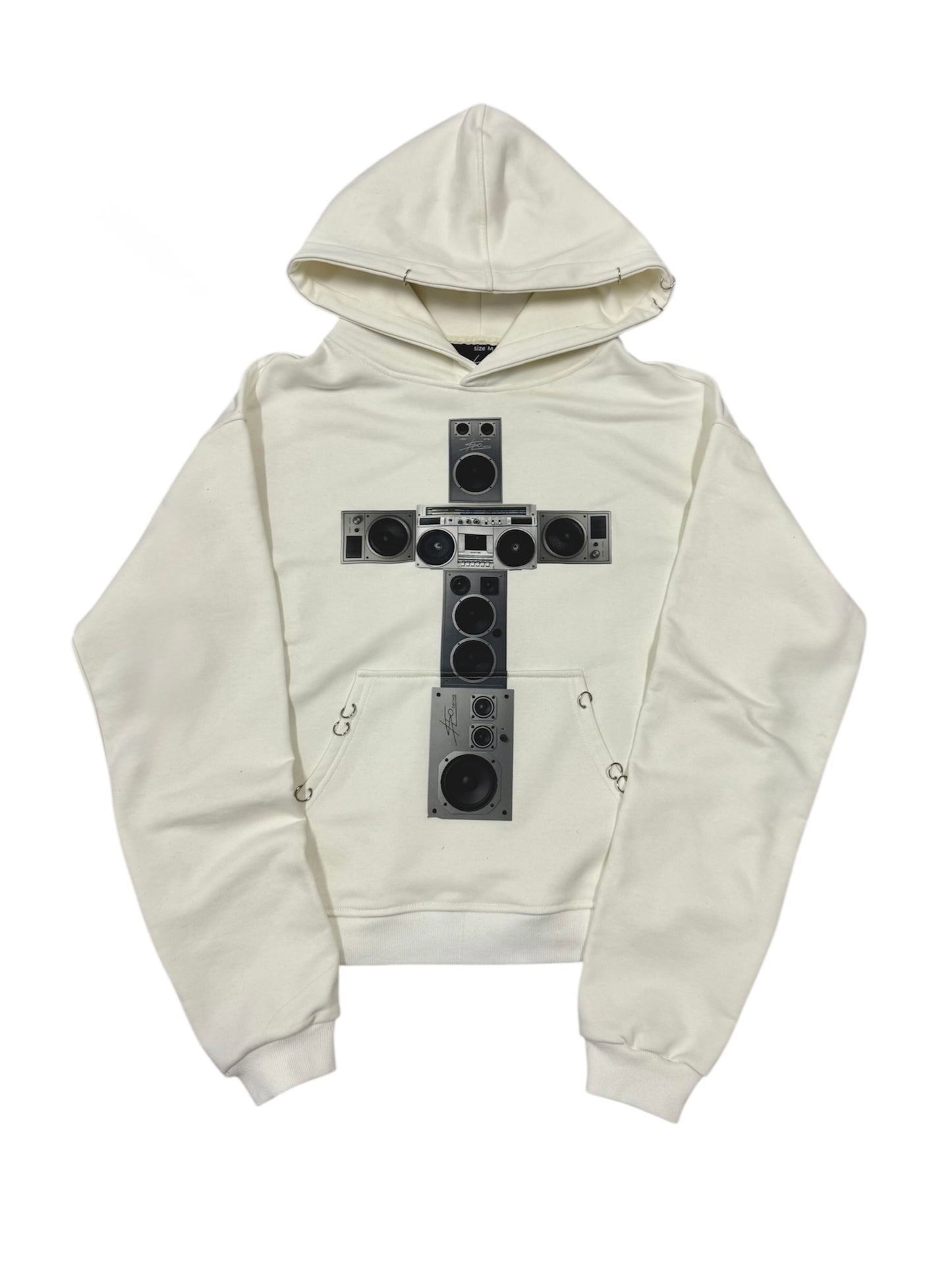crosspeaker pierced hoodie white
