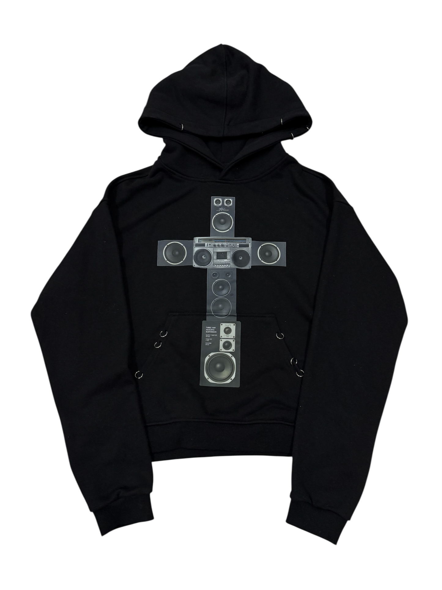 crosspeaker pierced hoodie black